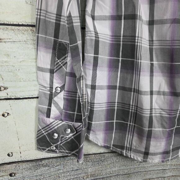 BKE Tailored Fit Plaid Shirt Gray Purple M - Picture 6 of 9